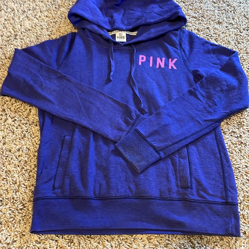 PINK hooded sweatshirt. Well loved. Very comfortable.